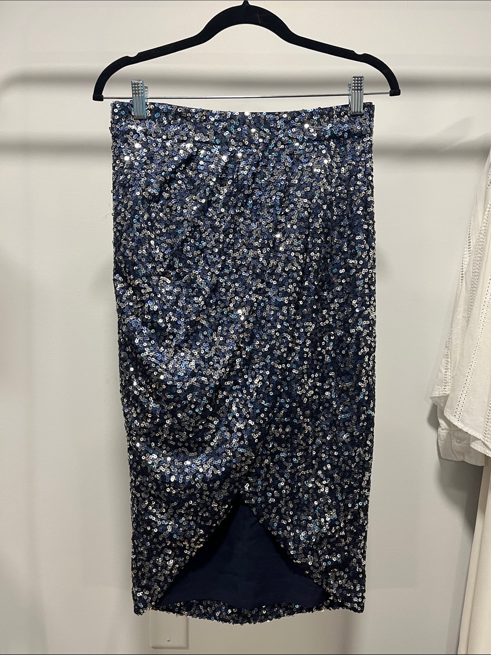 Eliza J Navy and Silver Sequin Midi Skirt